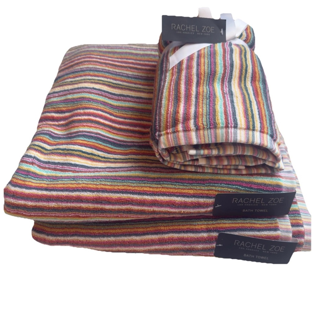 4 Rachel Zoe Soho Striped Rainbow 2 Bath 2 Hand Towels Set of 4 New - Picture 8 of 9